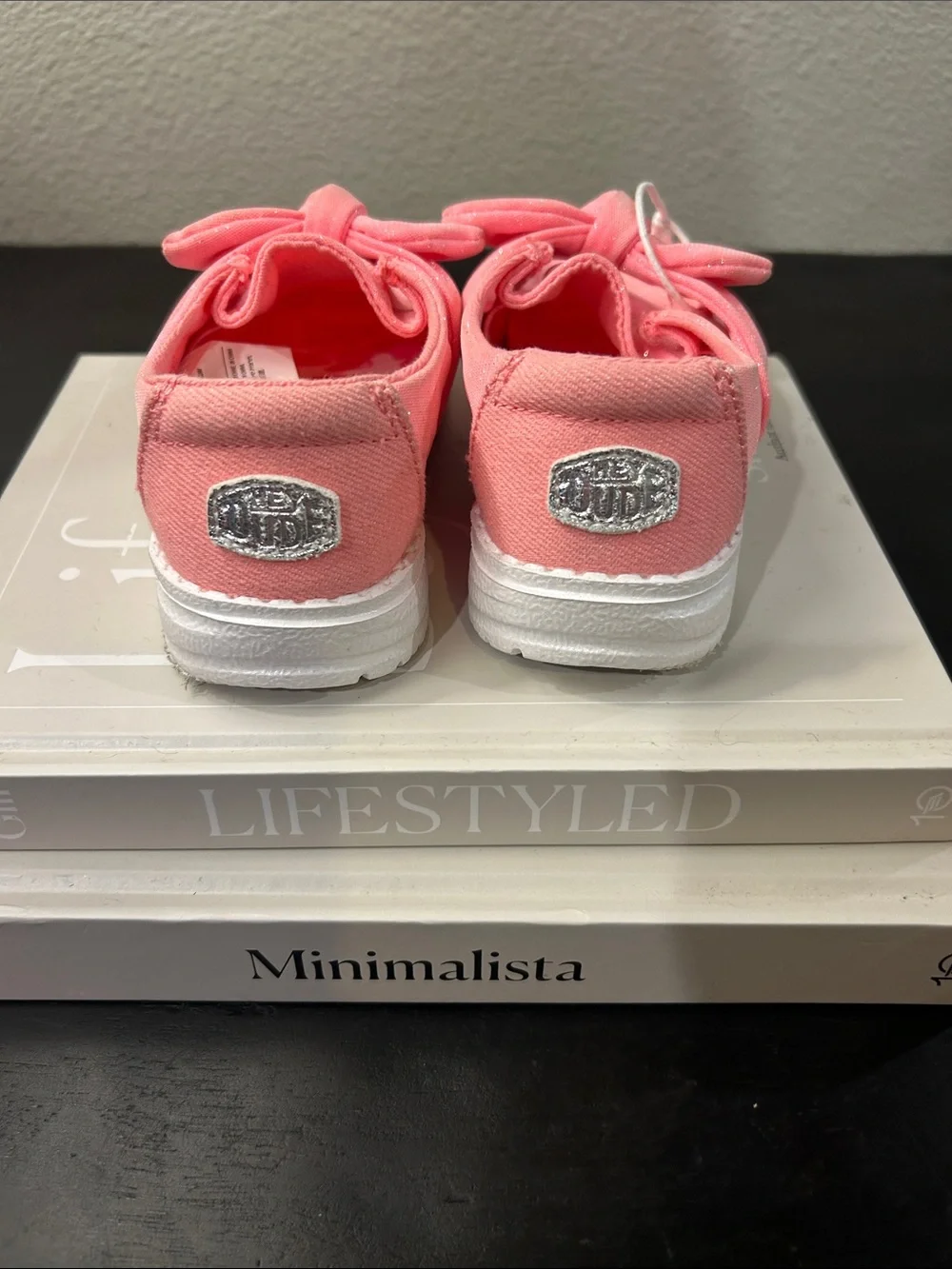 Hey Dude Pink Sparkle Bow Kids Moccasins
